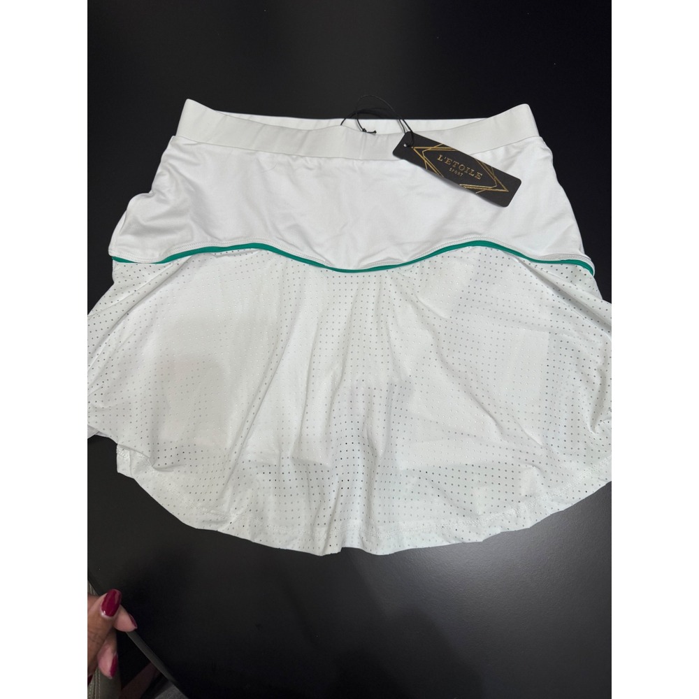 L'Etoile Sport Performance High Waist Skort White/Green Trim Large NWT MSRP $165 - Picture 2 of 6